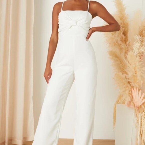 White Bow Sleeveless Jumpsuit - Picture 4 of 5